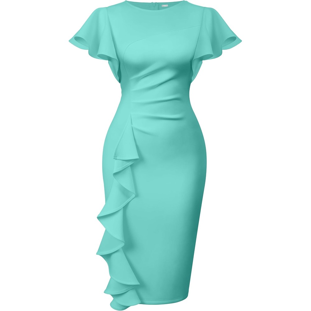 b0cn6bwv1f 10 Ruffle Sleeve Ruched Midi Dress for Women, Elegant Work & Church Dress