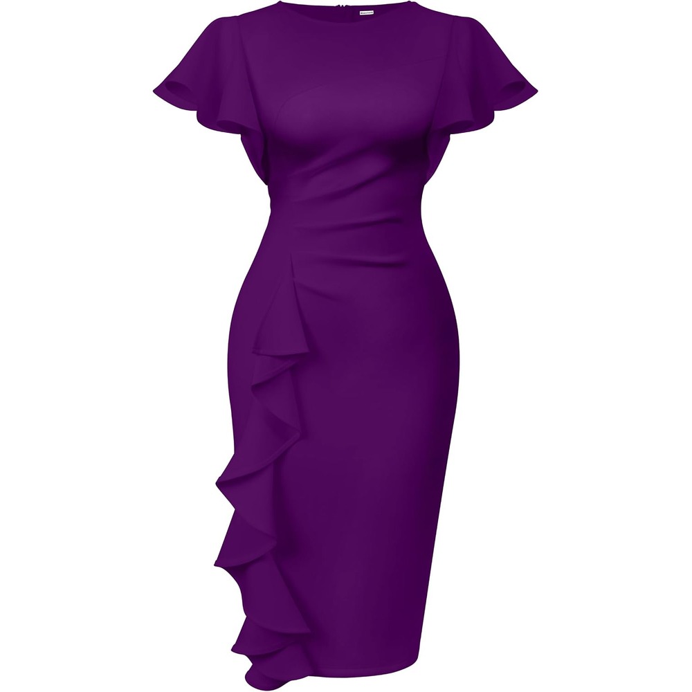 b0cn6bwv1f 17 Ruffle Sleeve Ruched Midi Dress for Women, Elegant Work & Church Dress