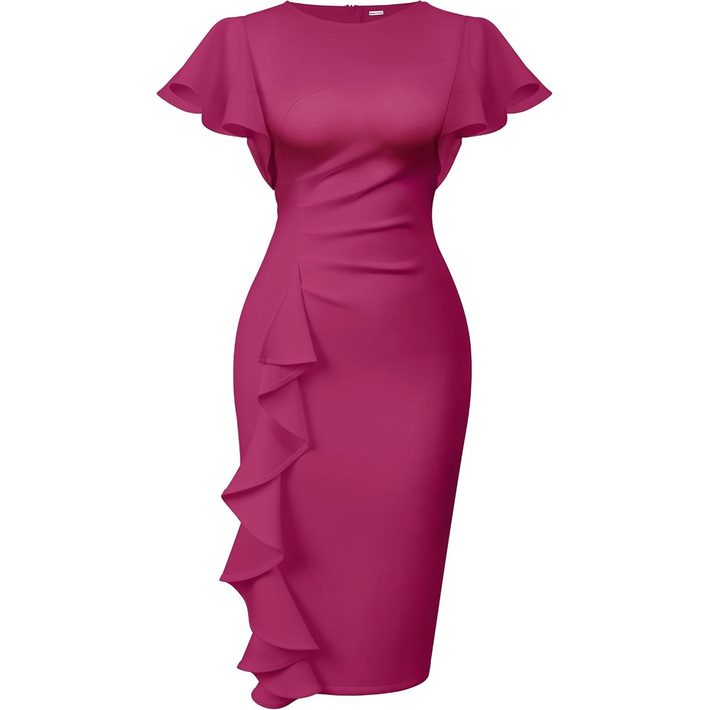 b0cn6bwv1f 19 Ruffle Sleeve Ruched Midi Dress for Women, Elegant Work & Church Dress