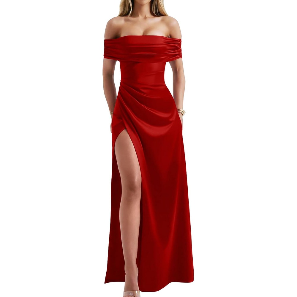 b0drfbrd24 12 Off Shoulder Bodycon Maxi Dress for Women, Elegant Evening & Wedding Guest Dress