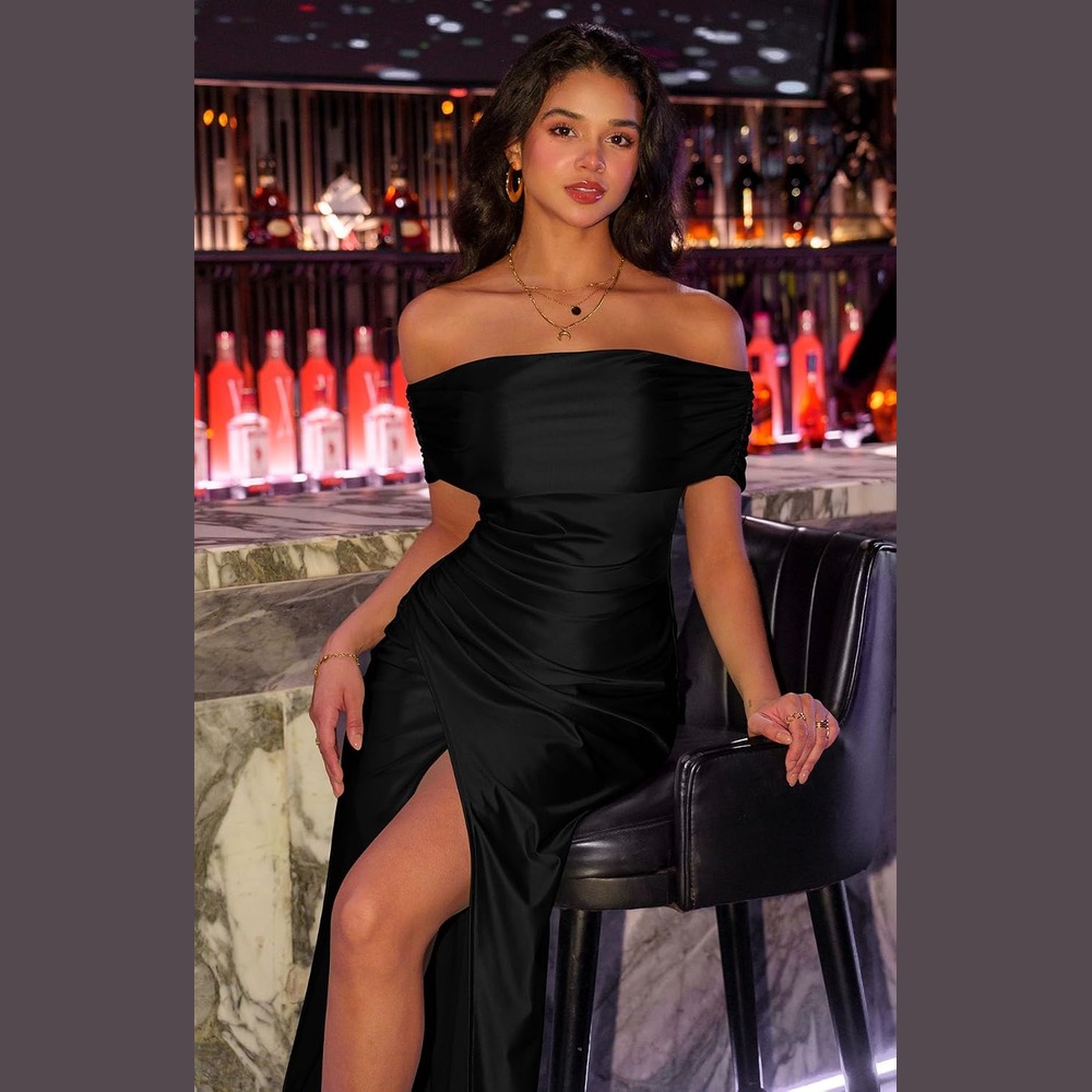 b0drfbrd24 2 Off Shoulder Bodycon Maxi Dress for Women, Elegant Evening & Wedding Guest Dress