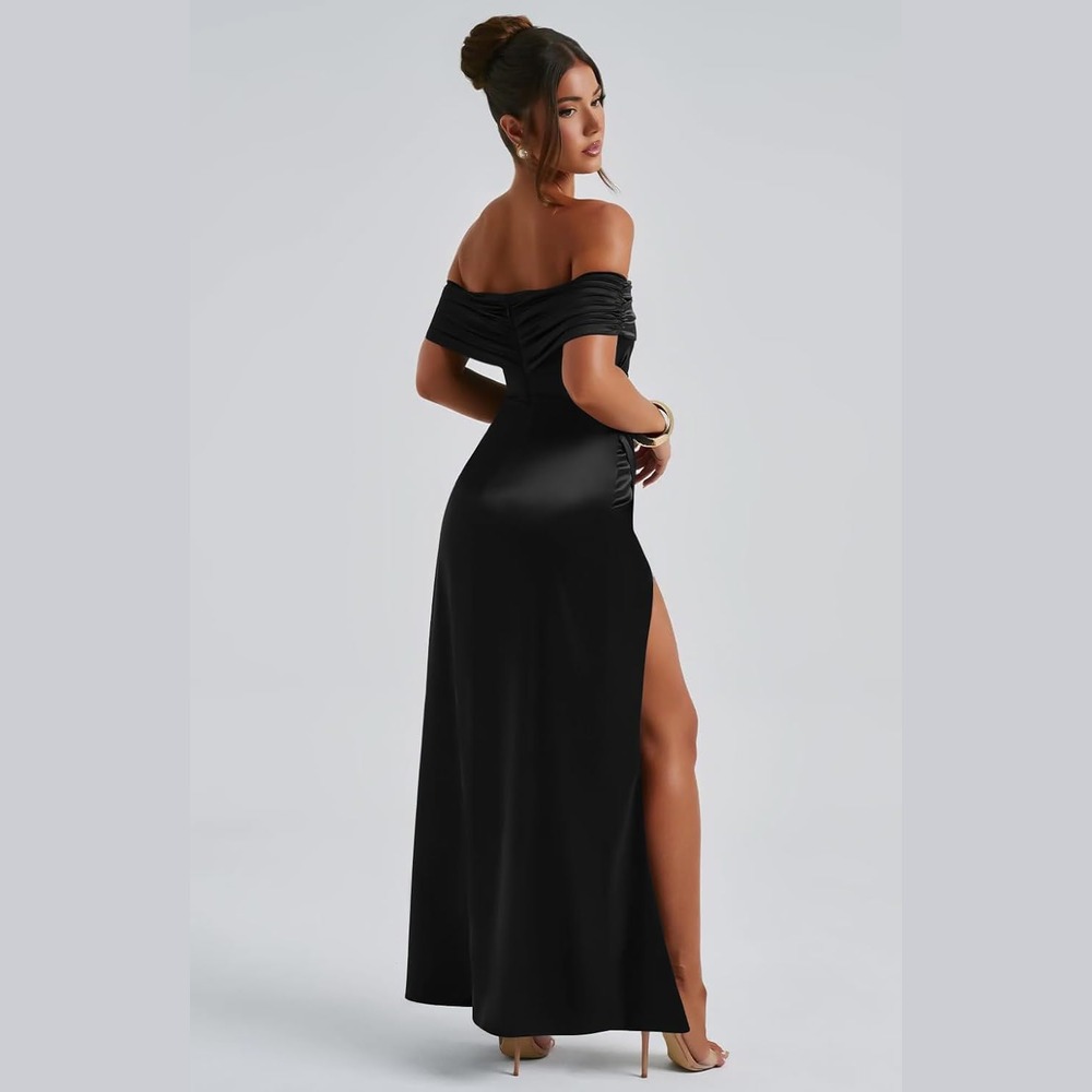 b0drfbrd24 4 Off Shoulder Bodycon Maxi Dress for Women, Elegant Evening & Wedding Guest Dress