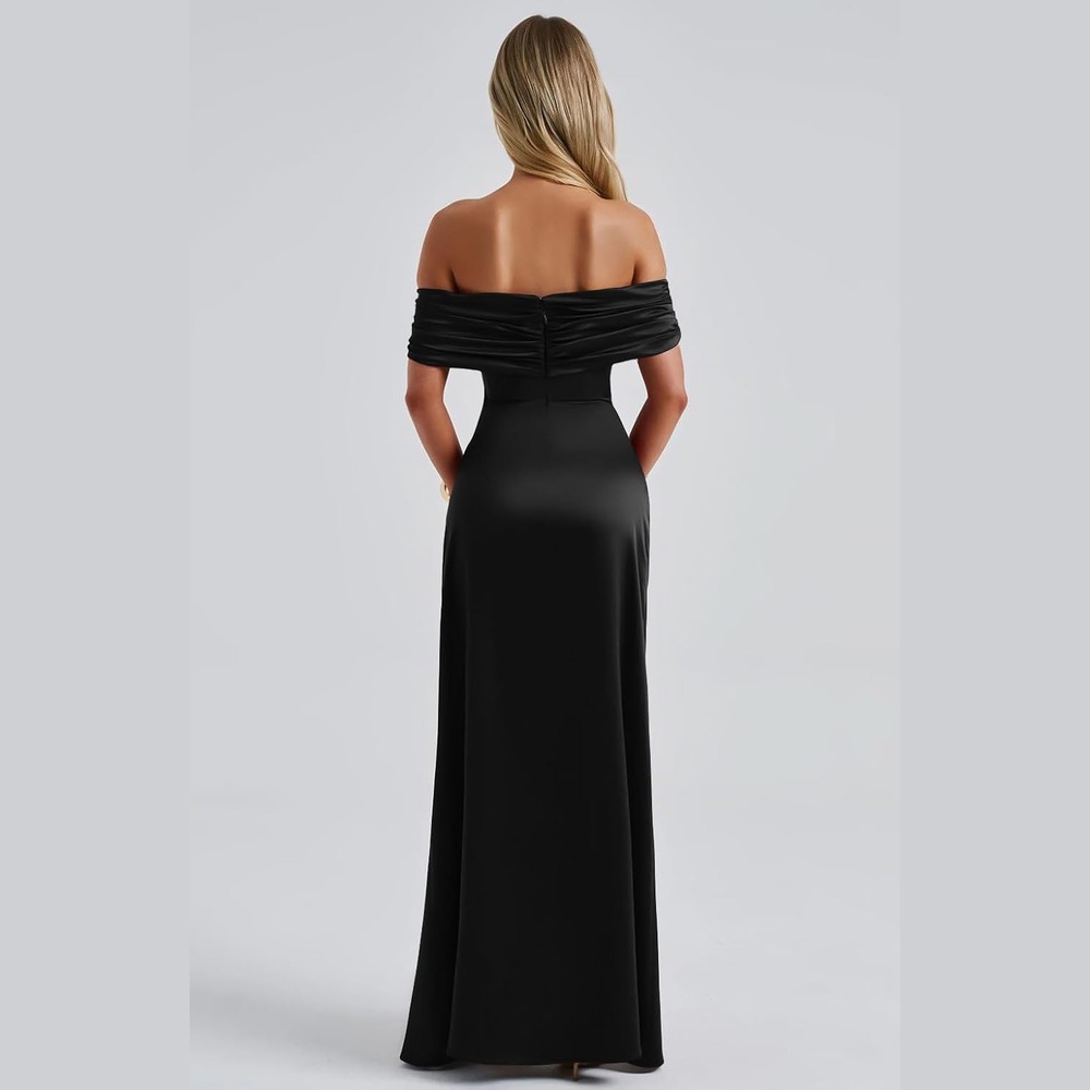 b0drfbrd24 5 Off Shoulder Bodycon Maxi Dress for Women, Elegant Evening & Wedding Guest Dress